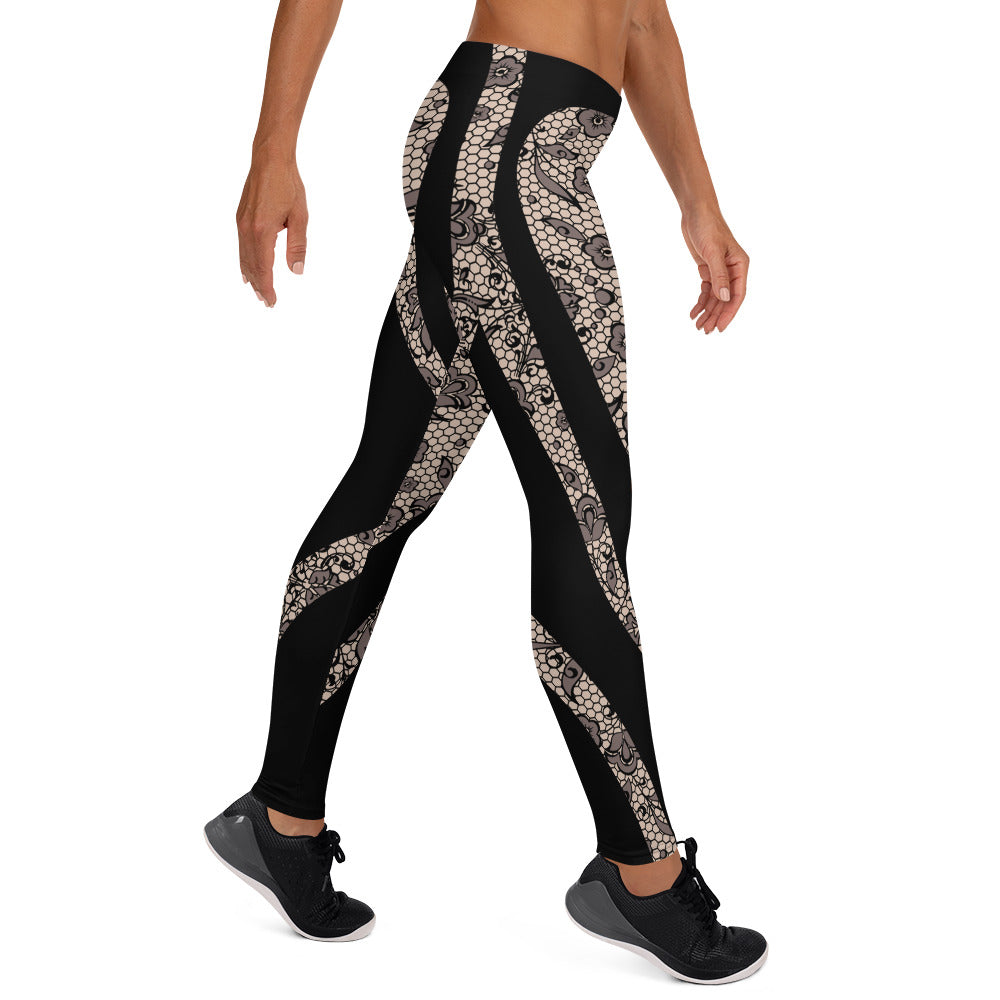 Floral Mesh Print Mid-Waist Leggings
